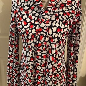 Kasper Black and Red Abstract Blouse